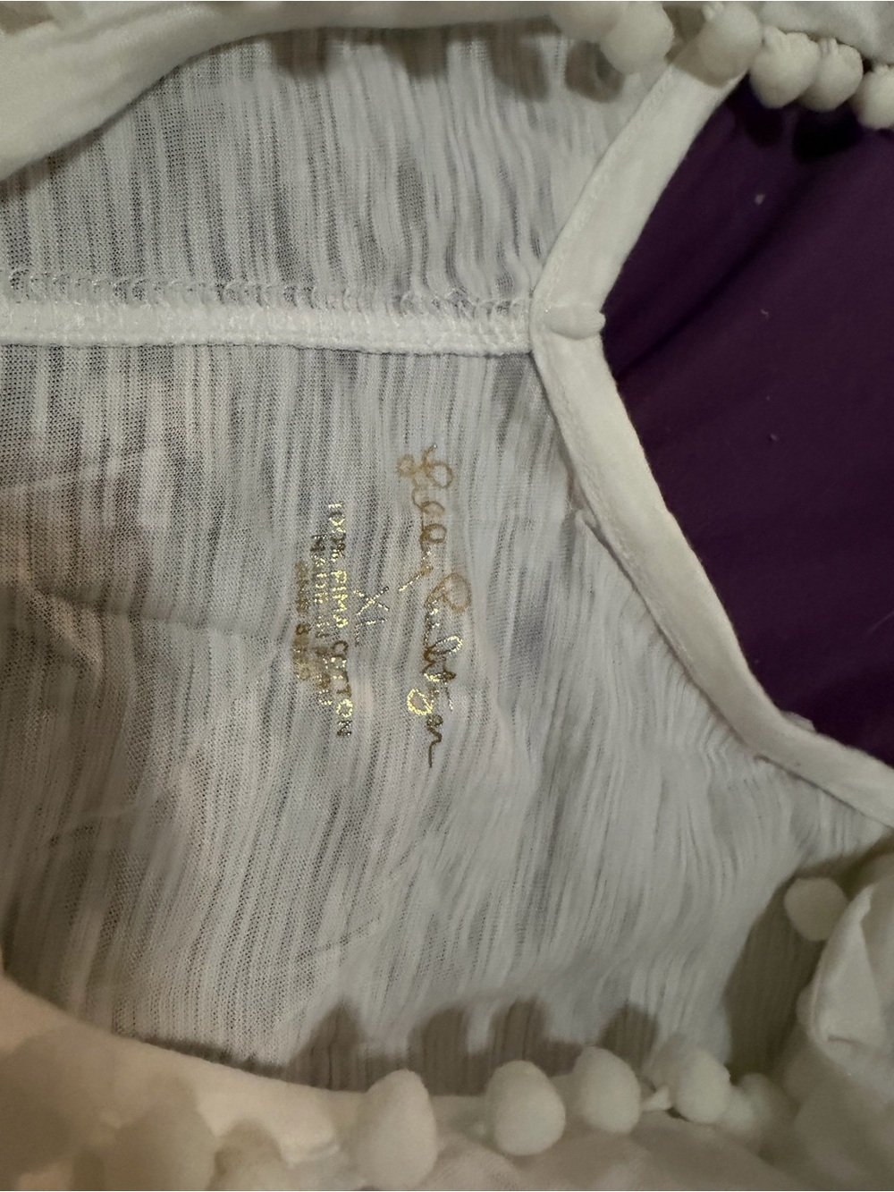 Lilly Pulitzer White V-Neck Tank with Pom Trim size XL - Picture 4 of 5